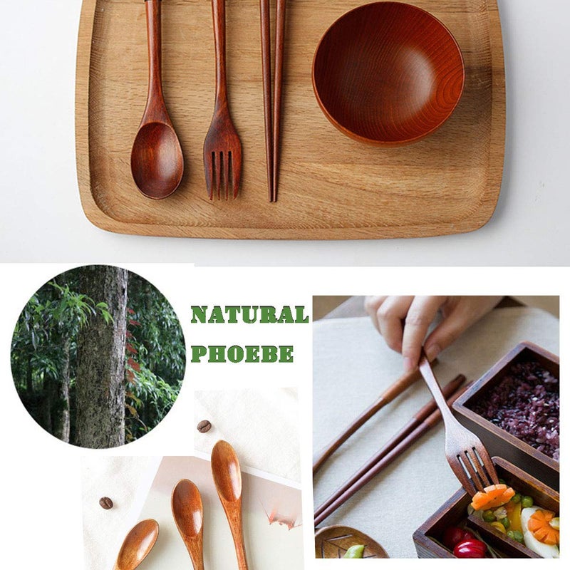 Busnos bamboo Utensils for Eating Reusable wooden travel flatware set with Case 9 Pcs durable wooden cutlery wooden spoons forks and chopsticks Wood Flatware Set with Knife Fork Spoon Chopsticks Straw - Image 3